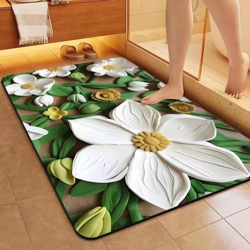 Three Dimensional Flower Floor Mat Bathroom Diatom Mud Anti Slip  Dirt Resistant and Quick Drying Floor Mat Household Water Absorption Carpet