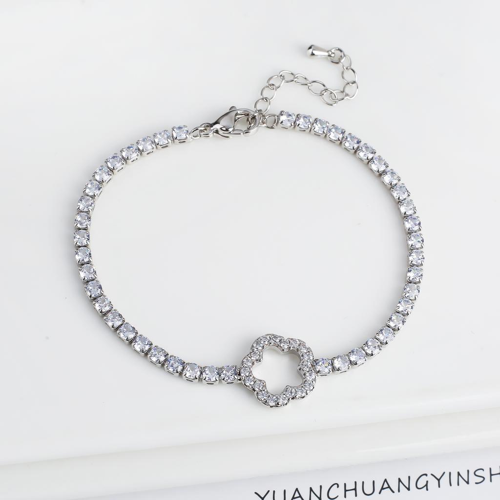 2024 New Fashion Shiny Crystal Five-Leaf Flower Zircon Chain Bracelet Classic For Woman Wrist Jewelry Accessories Clover Gift