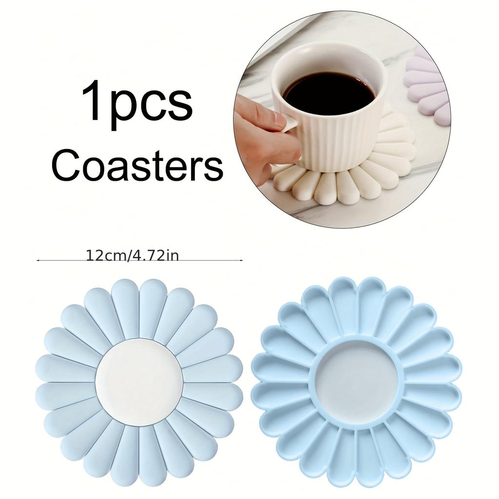 1A silicone pad | Anti-slip and heat-resistant Modern Daisy Flower Design Easy-to-clean cup mats and pot holders Suitable for kitchen