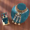 Indian Ethnic Style Colored Diamond Bells, Pearl Necklace, Earrings, Two-piece Set, Retro Style Exotic Bridal Alloy Jewelry.