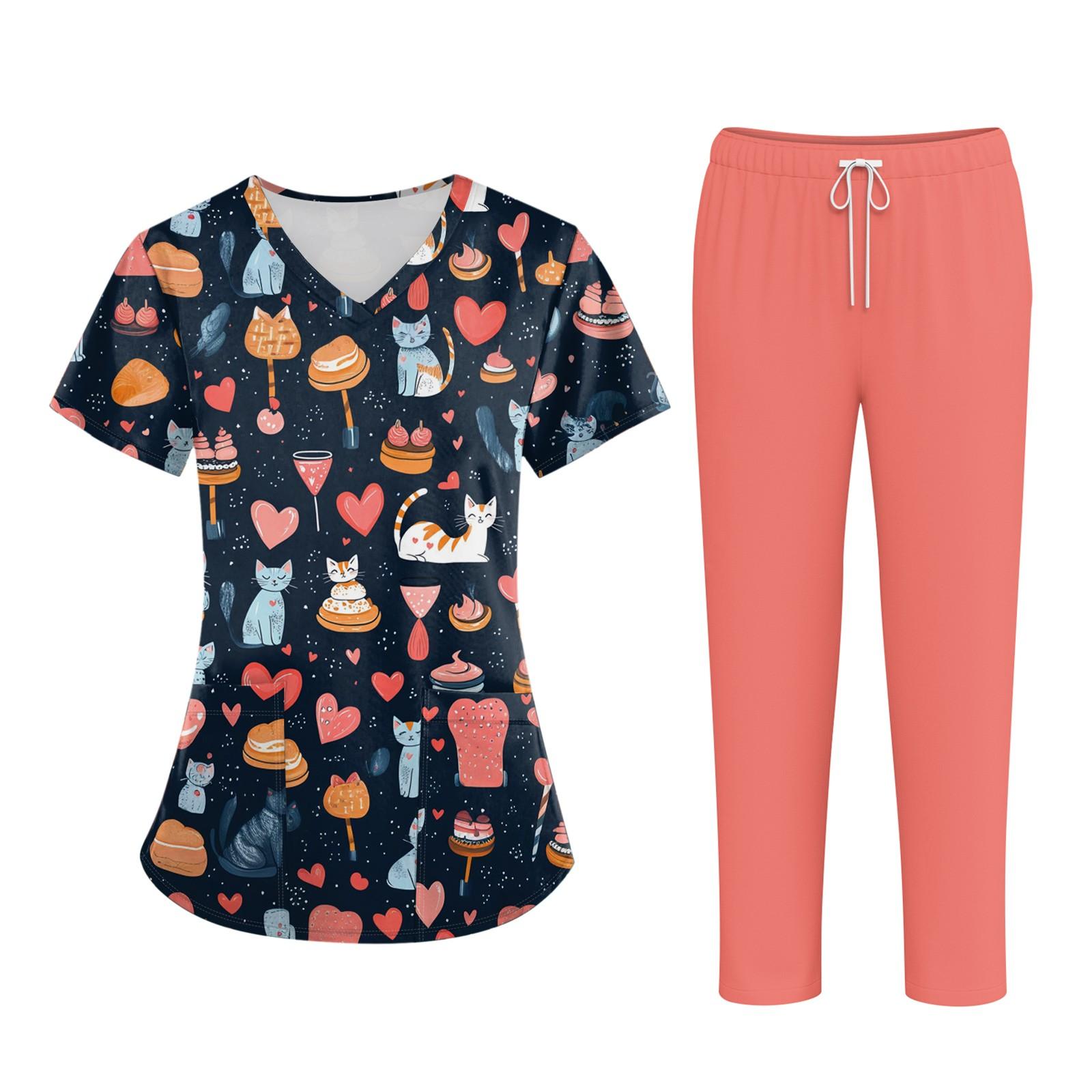 

Плюс размерСкраб с принтом Рабочая форма Топы для женщин Крест V-образным вырезом Хэллоуин Принт с короткими рукавами Забавные футболки Спецодежда Футболка с карманами S жёлтый