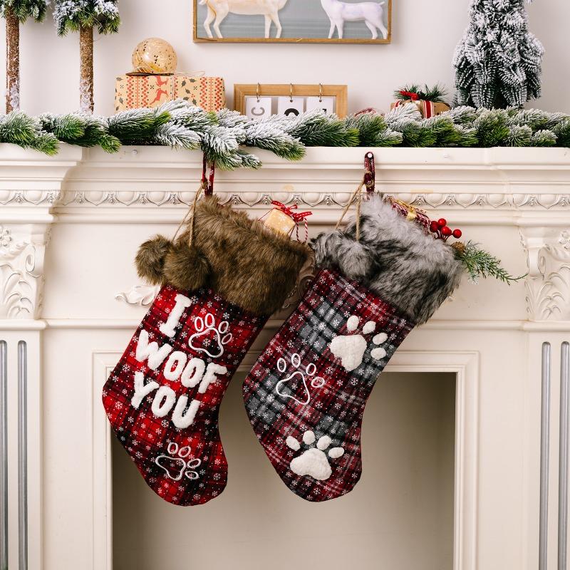 1pc Christmas Ornaments Socks Pendants Fur Collar Lattice Socks Christmas Tree Decorations Navidad 2025