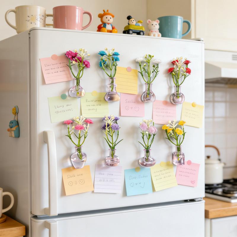 Mini Magnetic Vase Pink Refrigerator Magnet DIY Jewelry Accessories Glass Bottle Cat Whisker Collection
