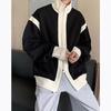 Men's Autumn Color Block Double-Zip Jacket - Loose Hong Kong Style Knit Top
