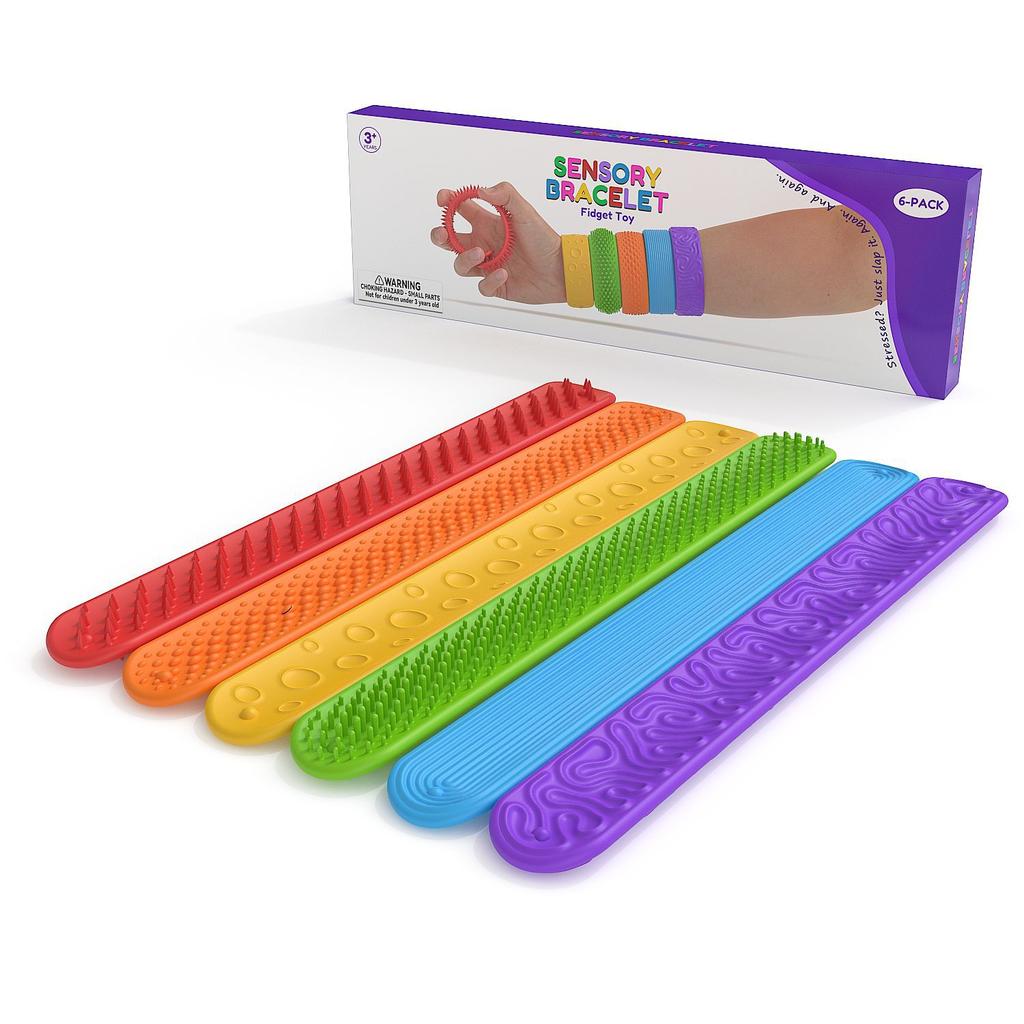Braccialetti slap sensoriali Giocattoli antistress per Bambini e Adulti, 6 Pezzi Braccialetto Fidget Sollievo dallo Stress Giocattoli Sensoriali per Autismo ADHD Ansia Aiuto,