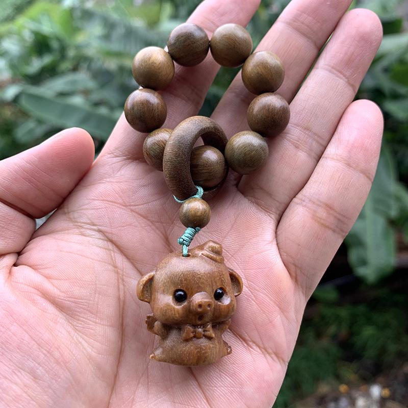 Twelve Zodiac Green Sandalwood Phone Charm - Cute Cartoon Pendant for Bags and Accessories