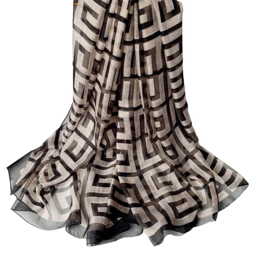 Geometric Pattern Scarf - Black and Beige Elegance and Modernity