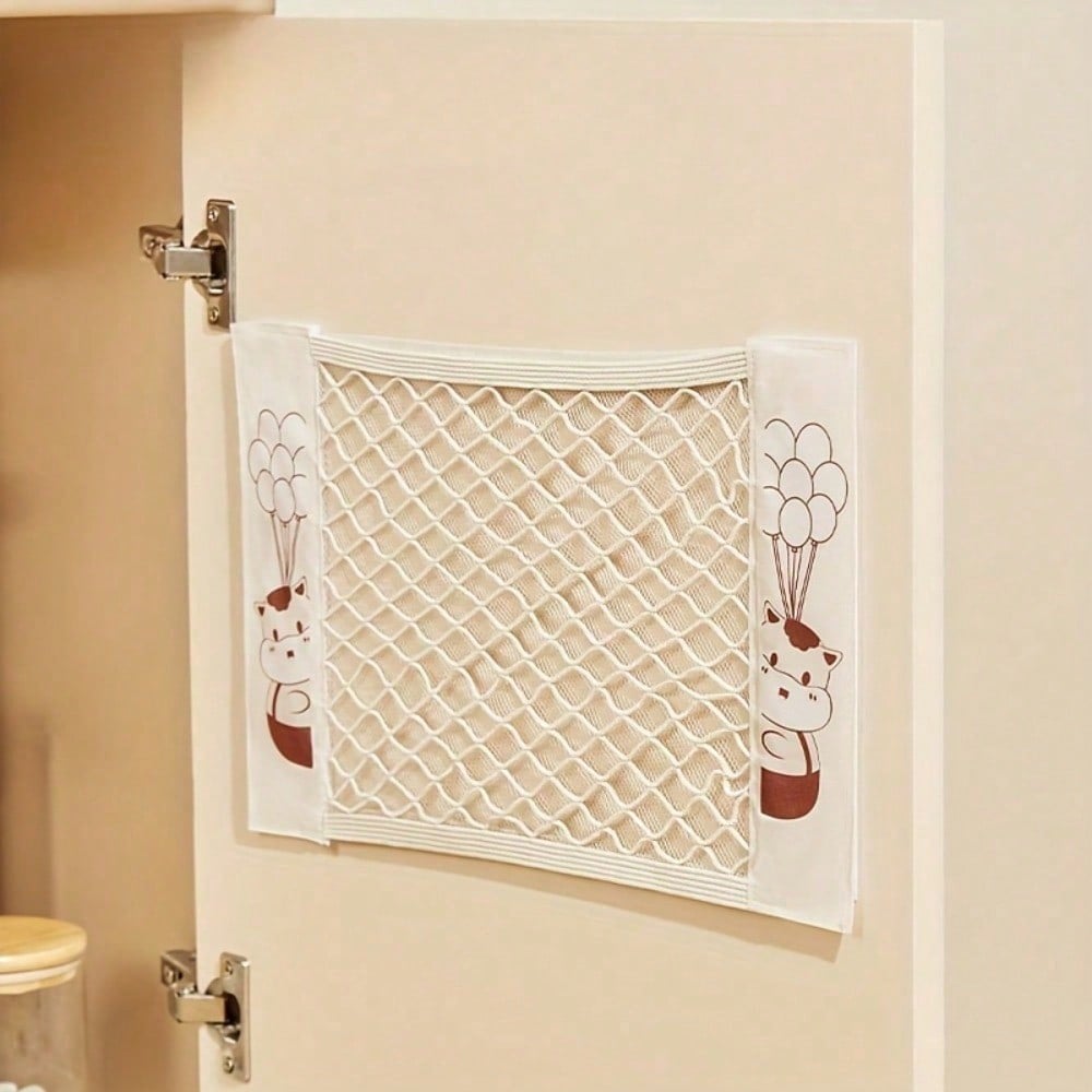 Durable Wall-Mounted Mesh Bag Dispenser With Cute Cartoon Design - Foldable Breathable Polyester Garbage Bag Holder