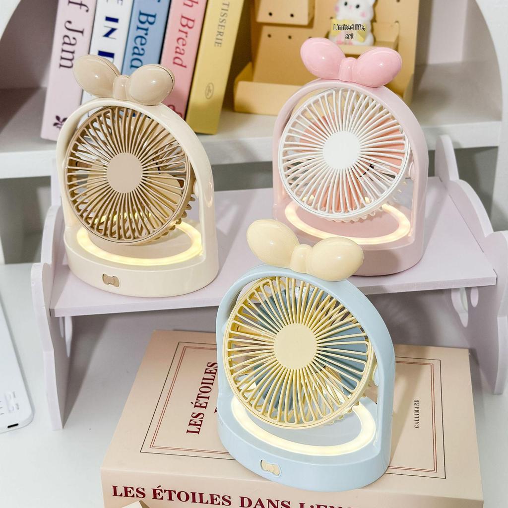 High-Value USB Bowknot Night Light Adjustable Fan: Portable Multi-Function for Office and Dorm