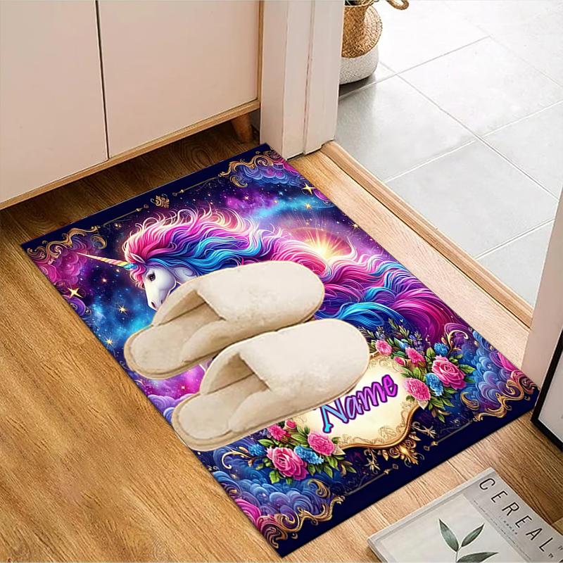 1PC Custom Name Unicorn Dreams Space Theme Floor Mat Ideal for Living Room, Game Rooms, Office, Bedroom, Floor Mat Playful Design