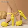 Peep Toe Back Bow Knot Women Platform Sandals Ankle Strap Chunky High Heel Sandal Pink Elegant Ladies Shoes Party Dress Footwear