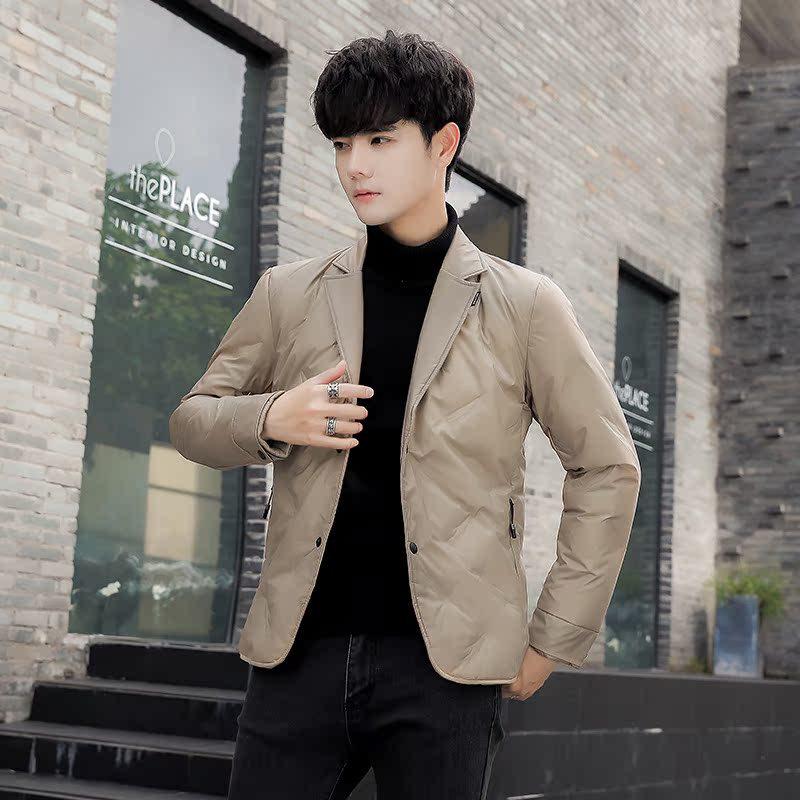 

Men s 2025 Lightweight Down Jacket with Lapel Collar - Trendy and Warm Winter Outerwear M хакі