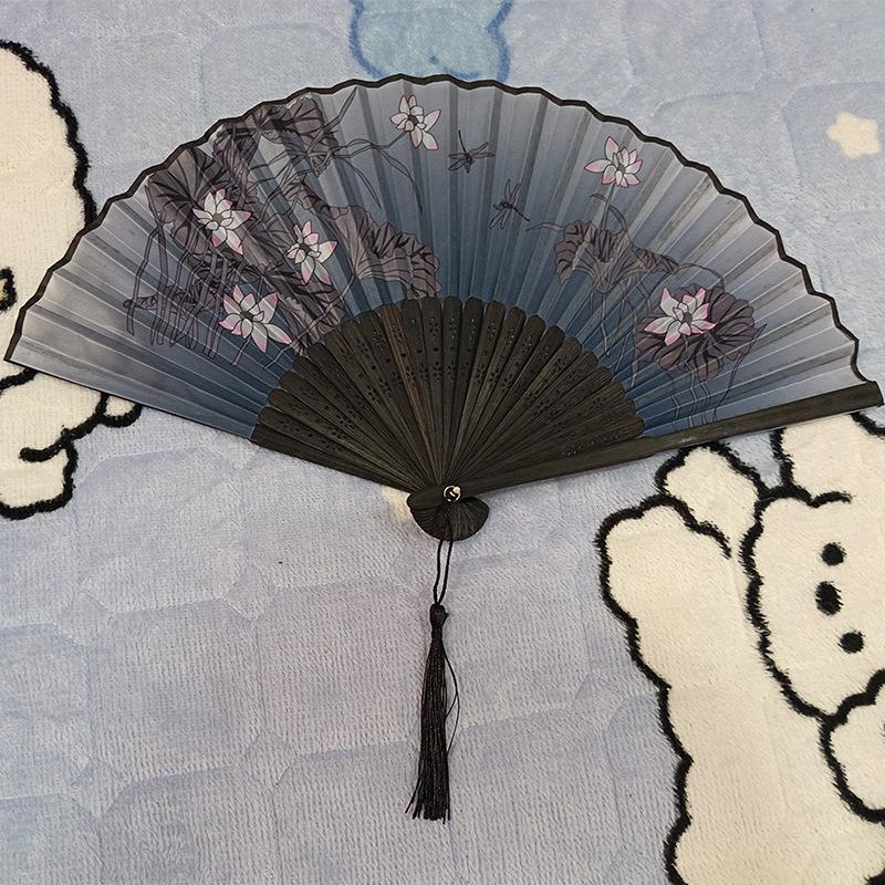 Hand Folding Fan BambooSilk Chinese Fan Hand Women Black Fan Summer Female Dance Hand Folding Fan Party Gift Hand Fans For Women