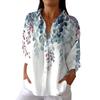 Women's Fashion 3/4 Sleeve Casual Lapel Back Tie- Floral Print T-Shirt Top