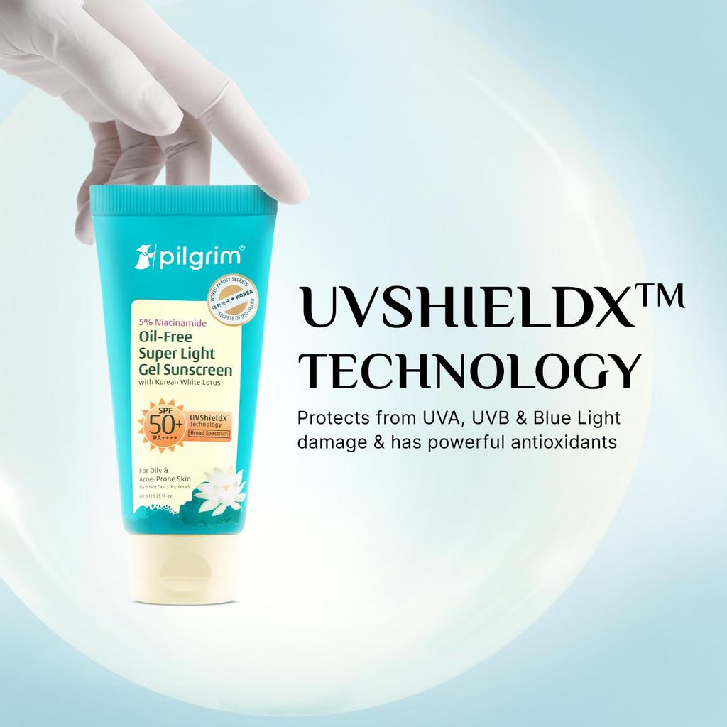 Pilgrim 5% Niacinamide Oil-Free Gel Sunscreen SPF 50 PA++++ For Oily Skin, Dry Touch, Fast Absorbing, 45ml