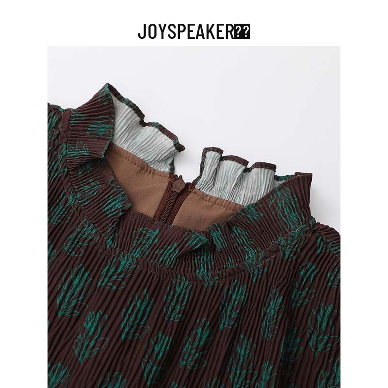 JOY SPEAKER Women's Retro Print Long-Sleeve Mid-Length Dress