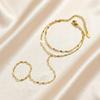 18K Gold Plated Stainless Steel Hand Chain Bracelet Finger Ring Double Layer Waterproof Jewelry for Women