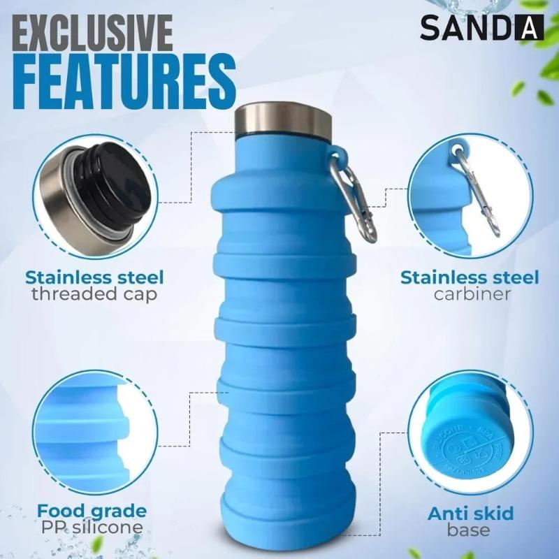 Portable Foldable Silicone Water Bottle, Collapsible Reusable Travel Drinking Cup, BPA Free Outdoor Hiking Camping Sports Water Bowl