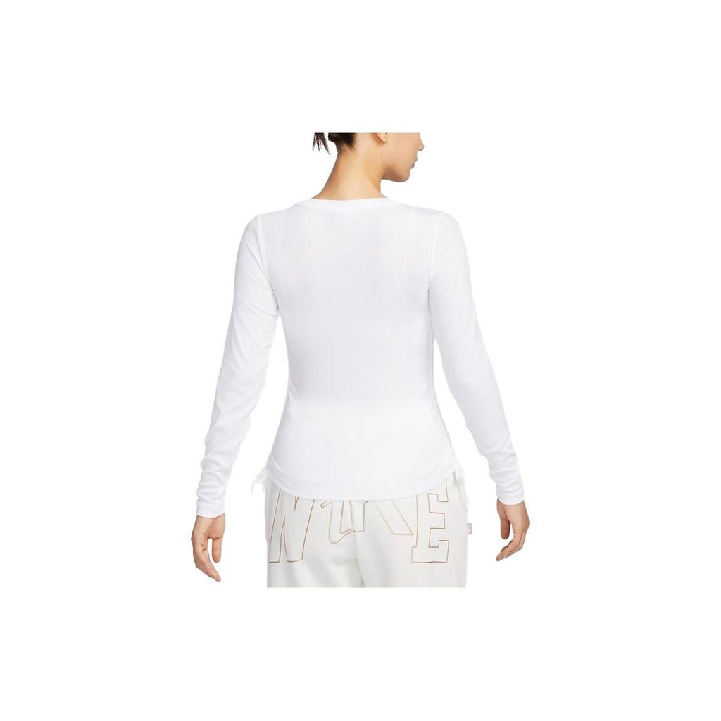 Nike Solid Color Casual Crew Neck Pullover Long Sleeve T-Shirt Women Tops White FB8718-100
