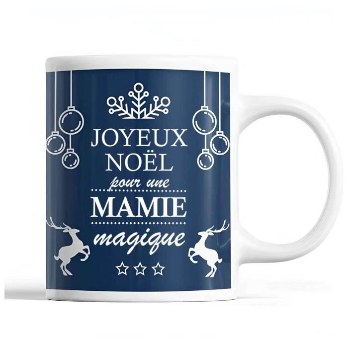 Mug - Noël Mamie - Bleu - Céramique - 325 ml - Résistant lave-vaisselle