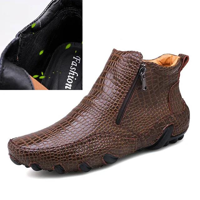 Fashion Classic Genuine Leather Spring Men's Boots Plush Warm Platform Men's Snow Boots Punk Outdoor Motorcycle Boots New Man Work Shoes