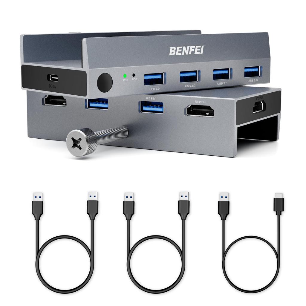 BENFEI HDMI KVM Switch (8K@60Hz/4K@240Hz) USB Switch with 4 USB 3.0 Ports, for 2 Computers, Shared Monitor, Keyboard, and Mouse. Easy Connection with