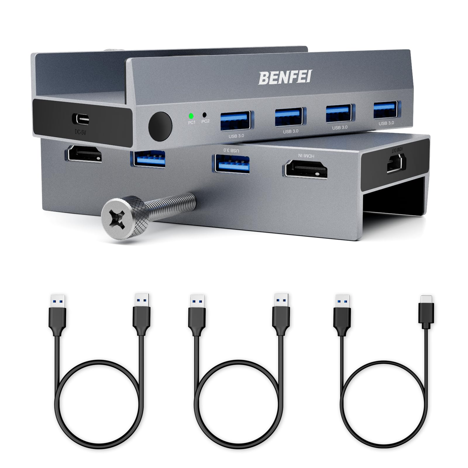 

KVM-переключатель BENFEI HDMI (8K@60Гц/4K@240Гц) USB-переключатель с 4 портами USB 3.0, для 2 компьютеров, общий монитор, клавиатура и мышь. Простое подключение с