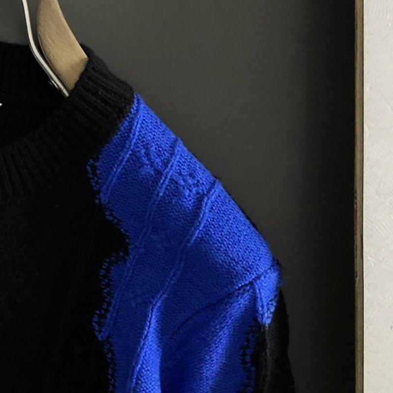 Herbst Winter Mode Rundhals Langarm Kontrastfarbe Pullover Herrenbekleidung Lässig Koreanisch Alleskönner Strick Chic Oberteile