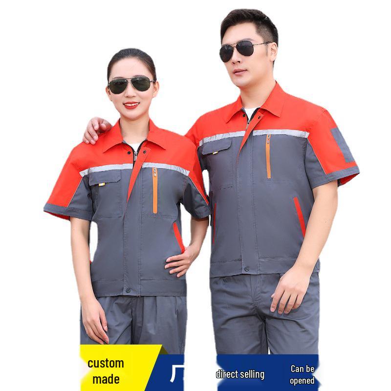 Unisex Short-Sleeve Summer Workwear Set for Auto Repair, Labor Protection, Welding, and Engineering