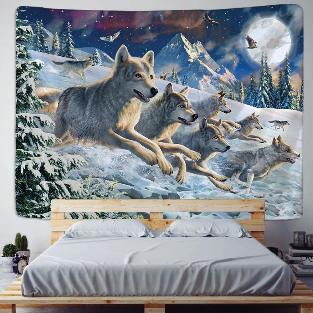 Fantasy Wolf Tapestry Wall Hanging Animal Aesthetic Room Decoration Bohemian Psychedelic Mandala Home Dormitory Wall Decoration