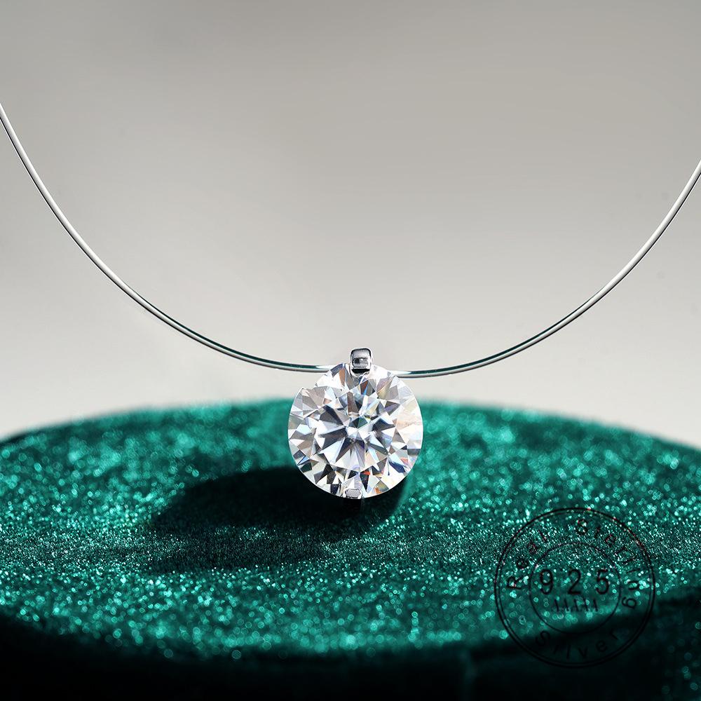

1CT 2CT 3CT geometry Cut Moissanite Necklaces for Women Jewelry Transparent Fishing Line Chain Necklace 925 Sterling Silver 0.5CT Moissanite