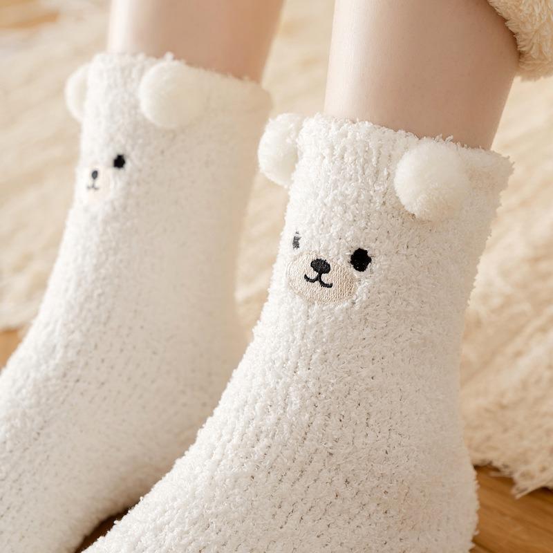 Women's Wool Warm Socks, Cute Cartoon Coral Plush Socks, Soft And Thick Autumn And Winter Indoor Home Floor Socks