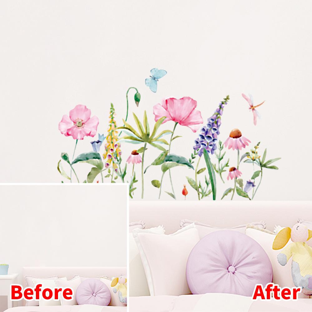 Watercolor Floral Wall Sticker Self-Adhesive Waterproof Removable Home Decor Art
