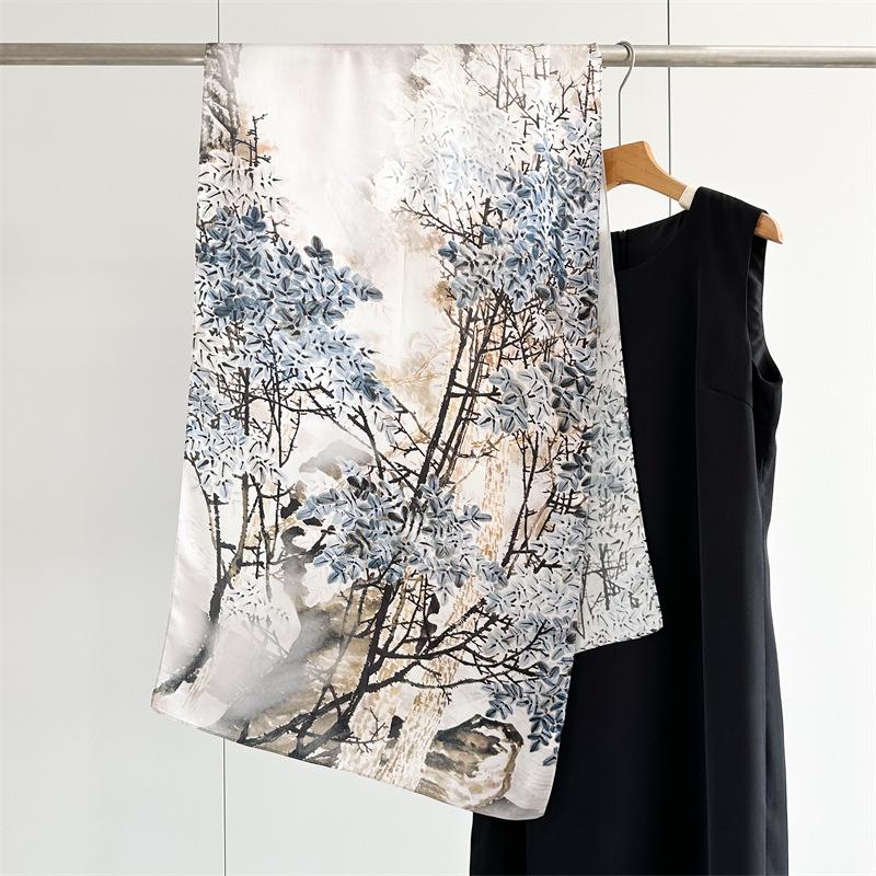 170*53cm Luxury 100% Mulberry Silk Scarf Printed Satin Shawl Lightweight Spring Summer Wrap Elegant  Accessories