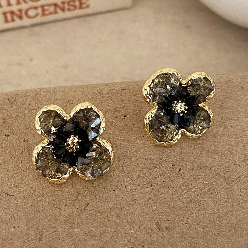 PONYKISS  Sterling Silver 14K Gold Colorful Crystal Flower Stud Earrings for Women Fine  Cute Plant Accessories
