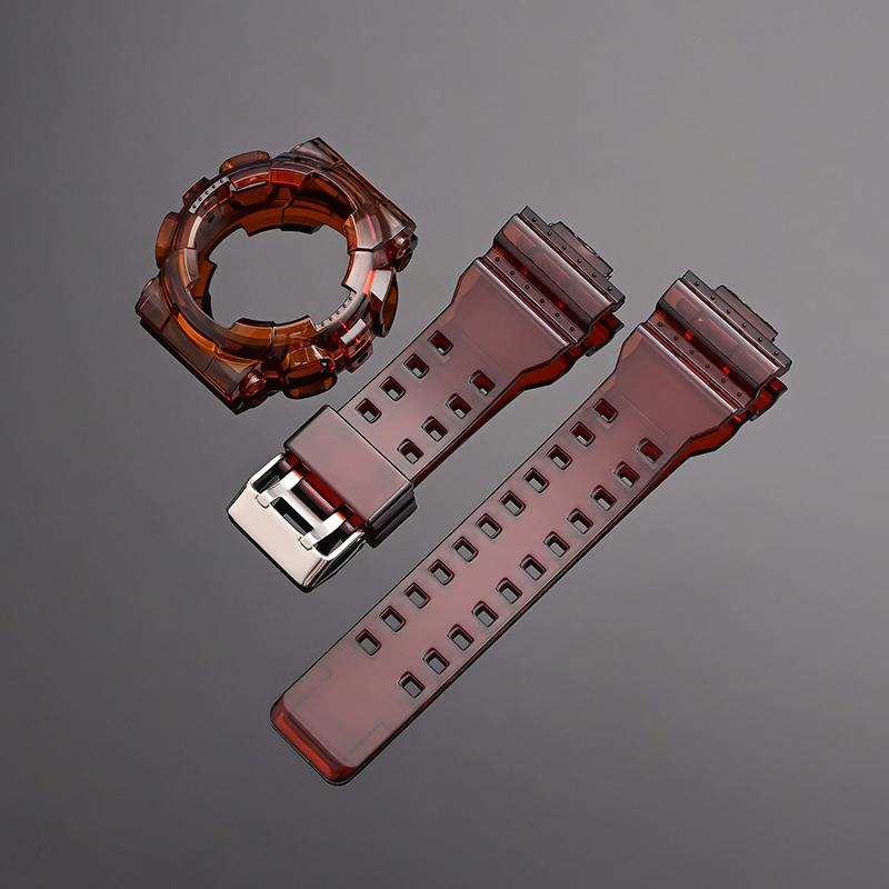 

для Casio G-Shock GA-100/110/120 GD-100/110/120 GAX-100 GLS-100 Комплект прозрачного силиконового ремешка и чехла Спортивный ремешок для часов Браслет коричневый