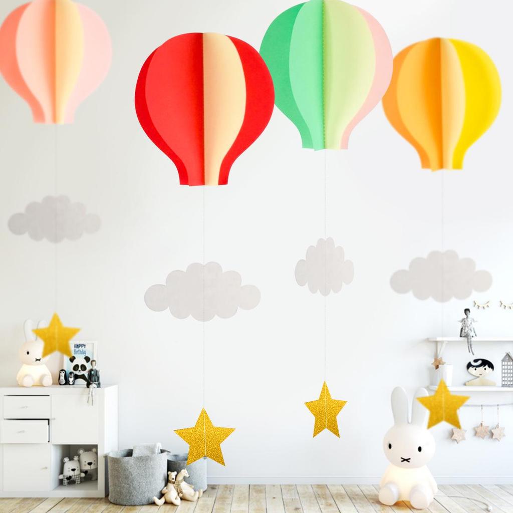 3D Heart & Hot Air Balloon Ornaments for Kindergarten Birthday Party Decor