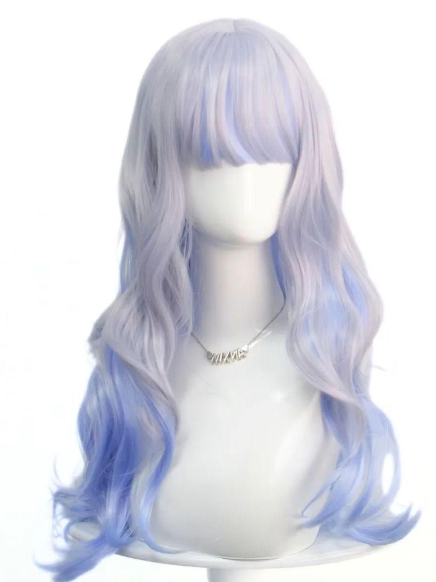

Blue Grey Graded Fluffy Curly Hair High Temperature Resistant Fiber Synthetic Wig Valentine s Day Christmas Anime Party cosplay