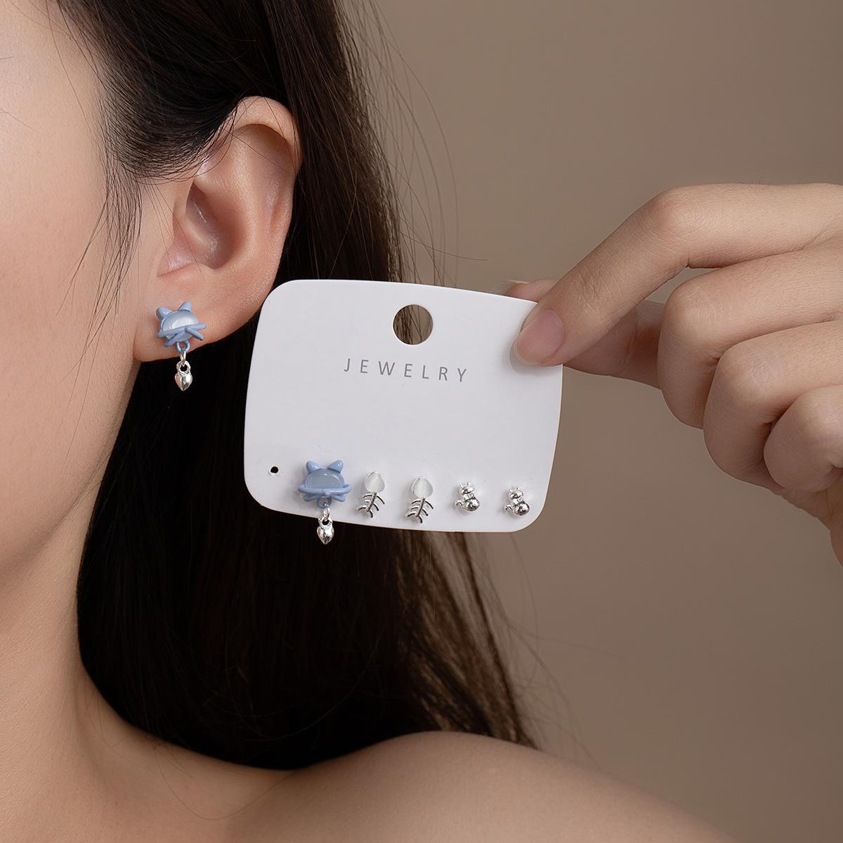 Серьги, Милые, Простые и Изящные Серьги Дизайна, Женский Нишевый Набор Серьг  Любовь Кошка Рыбья Кость
