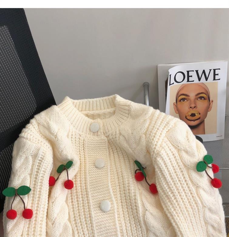 Cross-border Knitted Cardigan Women's Autumn and Winter New Foreign Style Versatile Age Reduction Short Loose Lazy Style Cherry Sweater Jacket