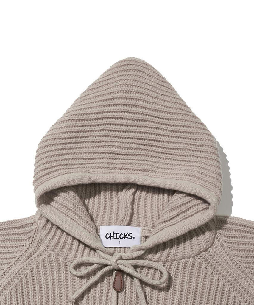 CHICKS Hofe Knit Hoodie Zip-Up Tee Dark Beige