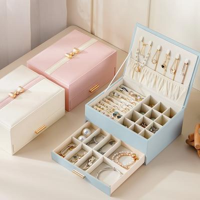 Schmuckschatulle aus Leder, Organizer, moderne Reise-Schmuckschatulle für Damen, doppellagig, multifunktional, Aufbewahrung von Ornamenten, Geschenkzubehör zum Valentinstag