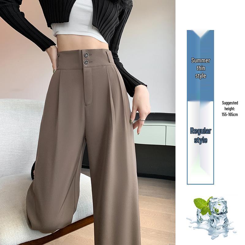 Pantaloni negri cu talie înaltă și picior larg pentru femei 2025: Subțiere, Drapat, Casual, Stil de primăvară/toamnă