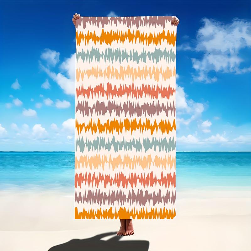 Retro 70s Abstract Zigzag Stripes Microfiber Beach Towel Vintage Orange Brown Bath Blanket Geometric Pool Towels Travel