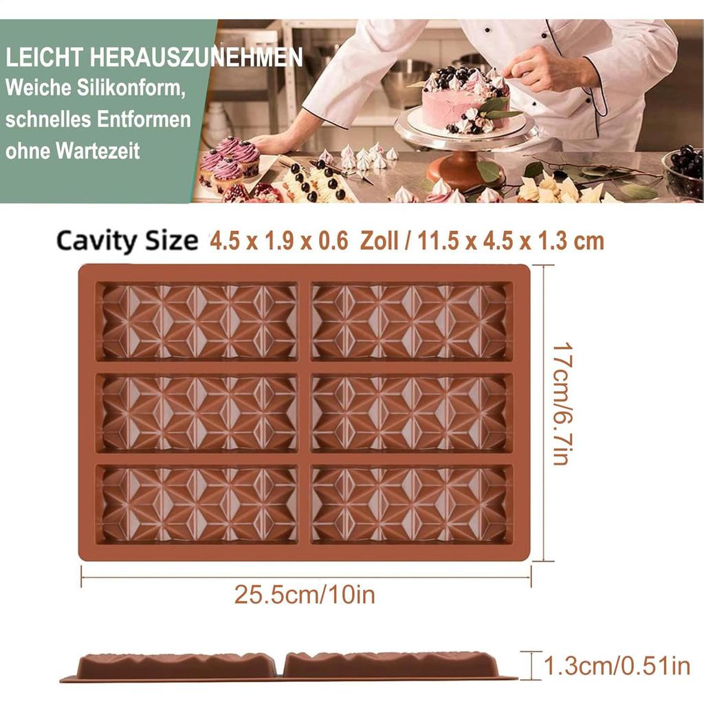 Silicone Chocolate Bar Mold Deep Chocolate Silicone Mold Reusable 6-Cavity Brownie Truffle Baking Mould Non-Stick For Boys Girls