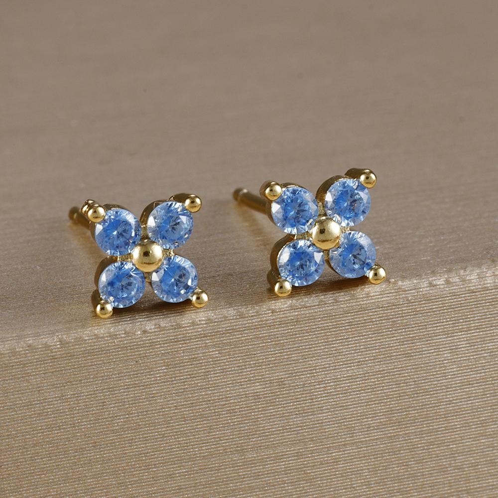 2PCS Stainless Steel December Birthday Stone Square Hanging Earrings Cubic Zirconia Chain Flower Dangle Earring Piercing Jewelry