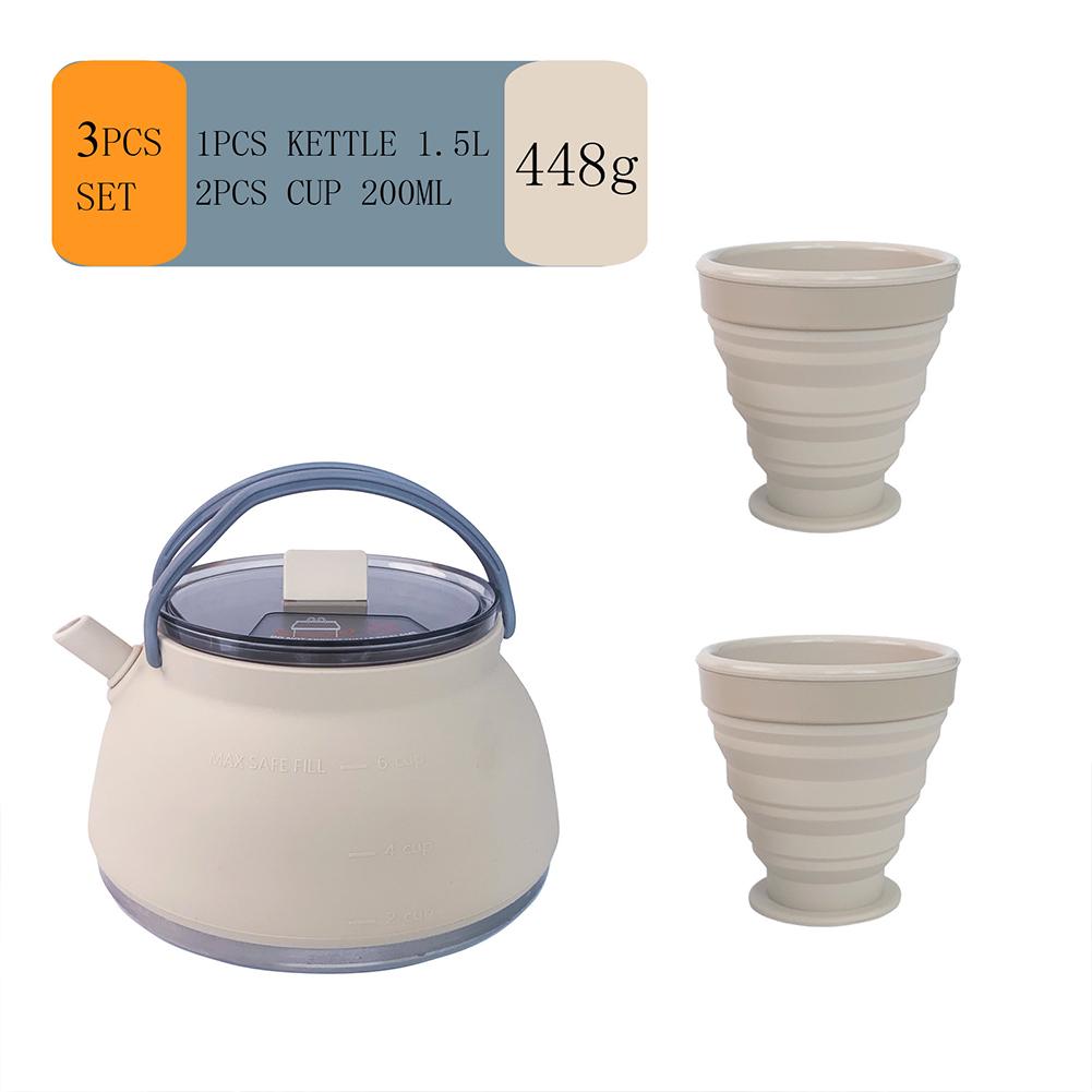 1.5L Silicone Kettle with Handle Outdoor Collapsible Kettle Stainless Steel Bottom Camping Cook Pot for Hiking Backpacking