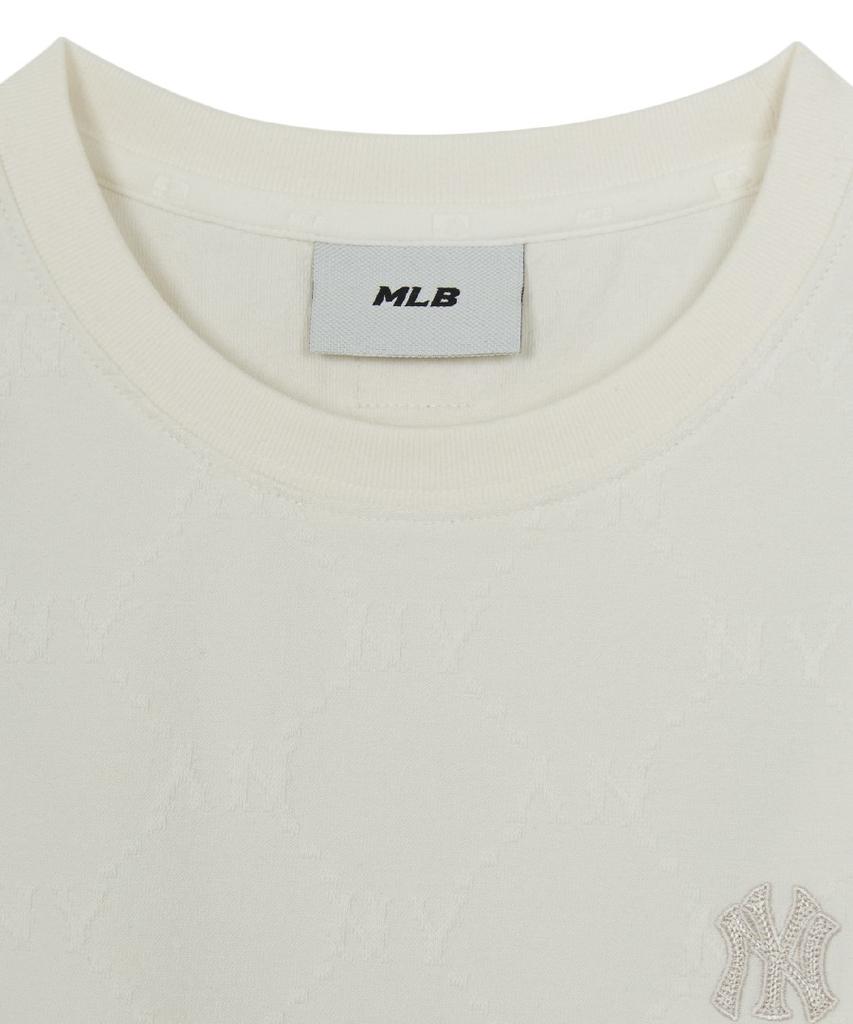 Emelbi Women'S Diamond Monogram Tone-Tone Jacquard Crop Short Sleeve T-Shirt Ny (Ivory)