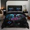 3pcs Black Bedding Set Skulls Rose Print Cozy Duvet Cover Set King Queen Twin Single Size Halloween Birthday Gift Bedroom Decor