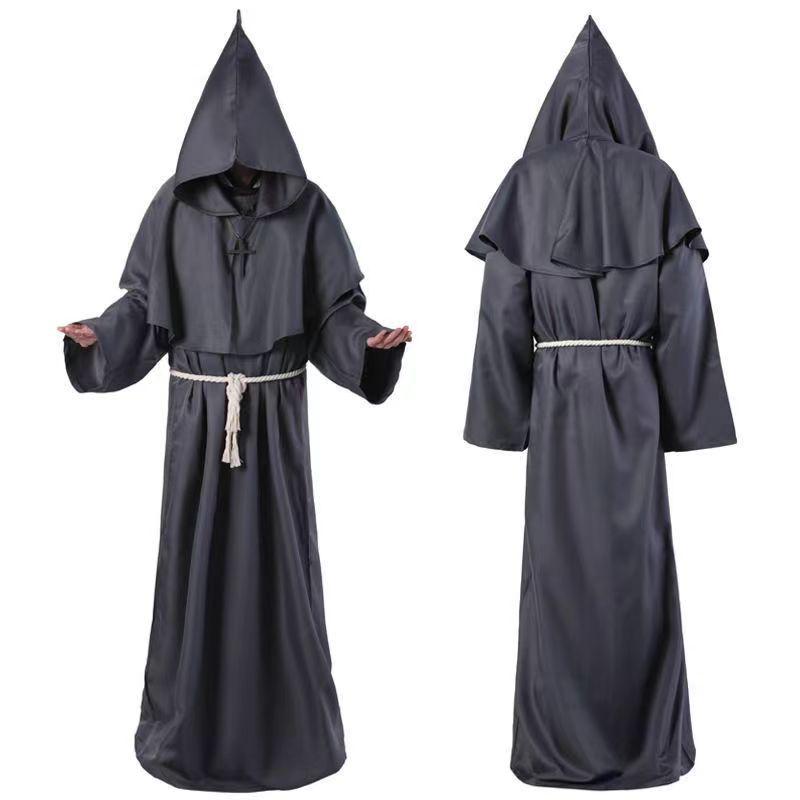 Halloween Medieval Monk Wizard Priest Cosplay Robe S серый